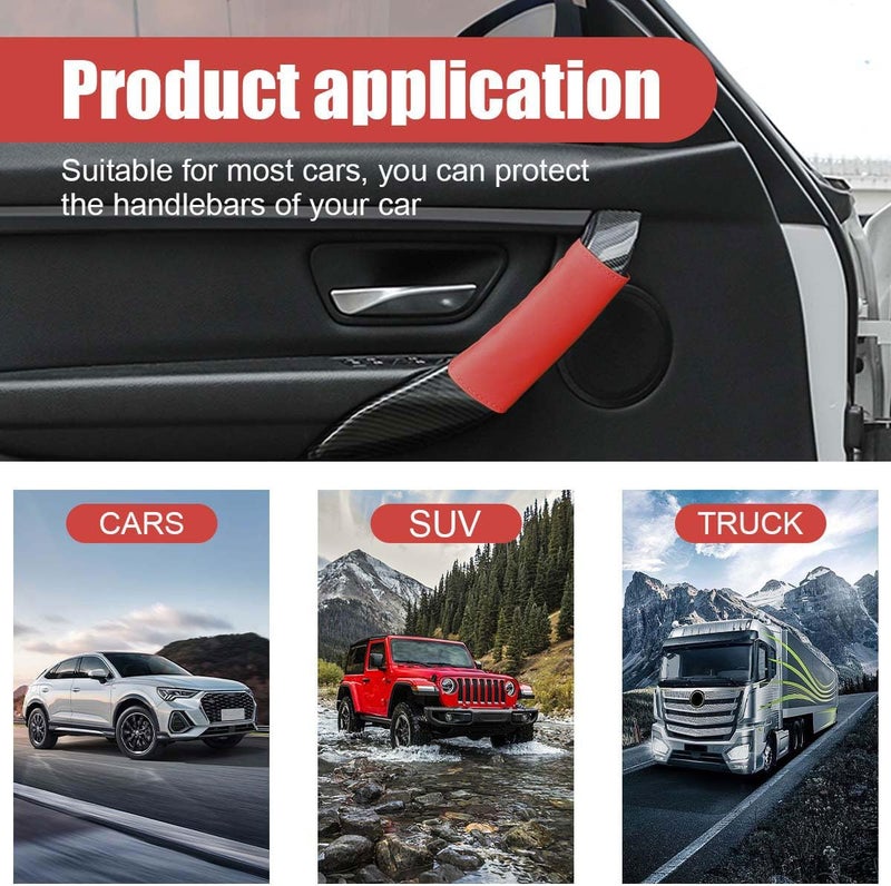 LHDOS 2PCS Car Grab Handle Cover, Anti-Scratch Auto Inner Front Rear Door Pull Handle Cover, PU Leather Door Grip Gloves Protector Auto Interior Decoration Accessories for Car, Truck, SUV (Red) - Image 5
